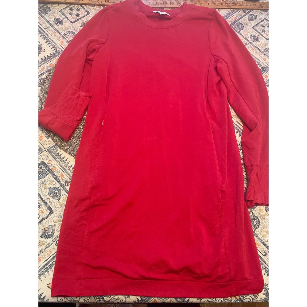 Athleta Red Tencel Sweatshirt Dress Long Sleeve Zip Pockets Tall Medium M/T